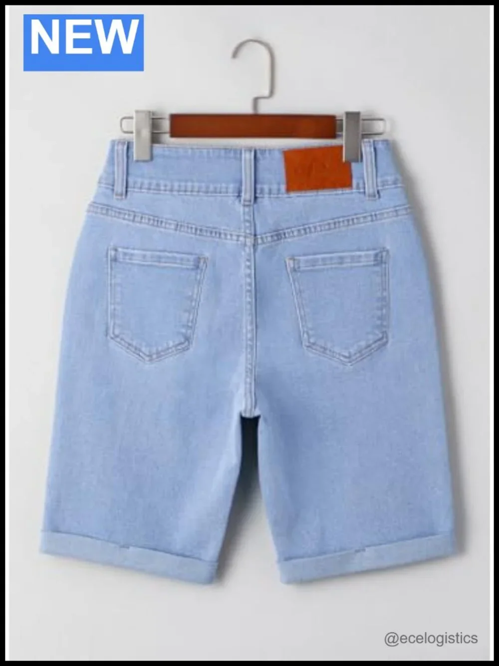 Women's High Waisted Bermuda Jean Shorts with Rolled Hem